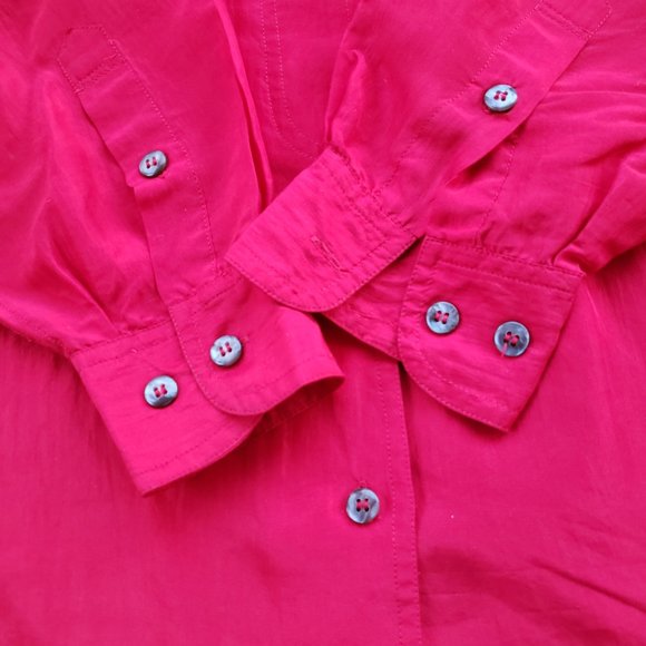 VINTAGE 80s Red Silk Blouse XS Express - Picture 4 of 10